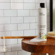 small body wash bottle in shower