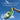 Green scarf held against a blue sky with promotional text.