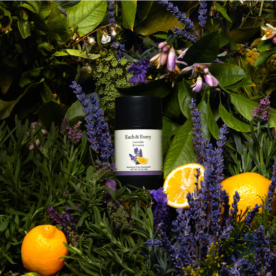product with lavender plants and lemons 